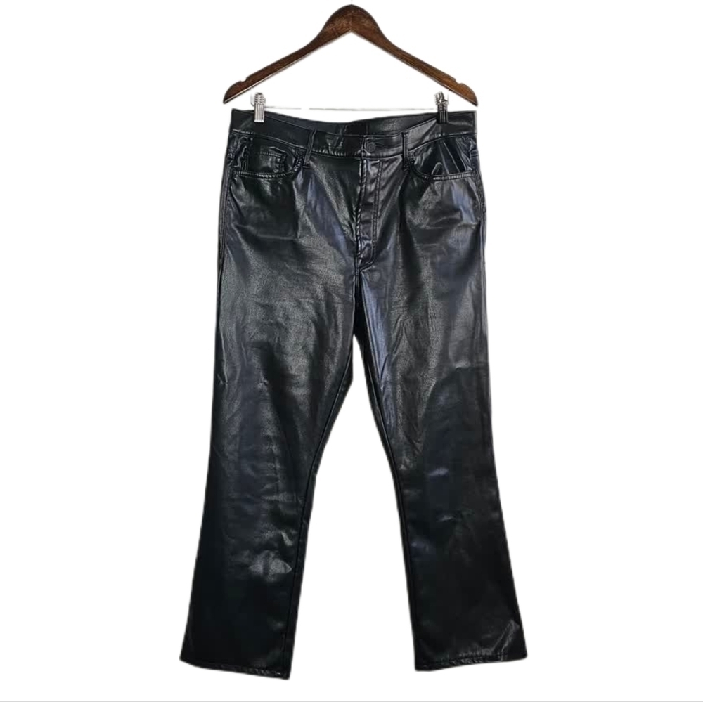 Mother Black Faux Leather Ankle flare pants